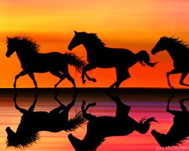 Horses Galloping In The Sunset Painting By Numbers Kits