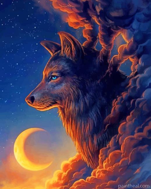 Moon Wolf Clouds Painting By Numbers Kits