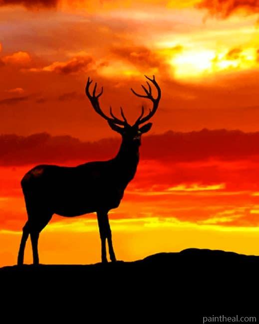 Deer Silhouette At Sunset Painting By Numbers Kits