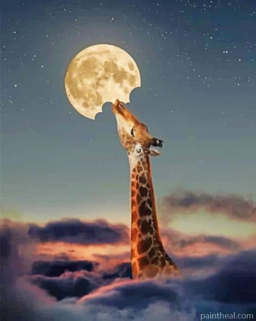Giraffe Eating The Moon Painting By Numbers Kits