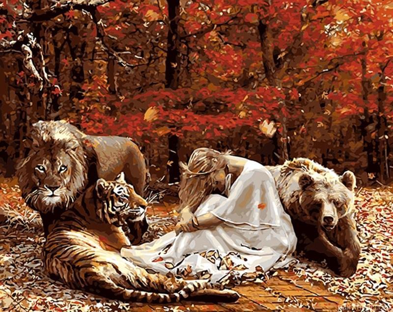 Girl And Lions Painting By Numbers Kits