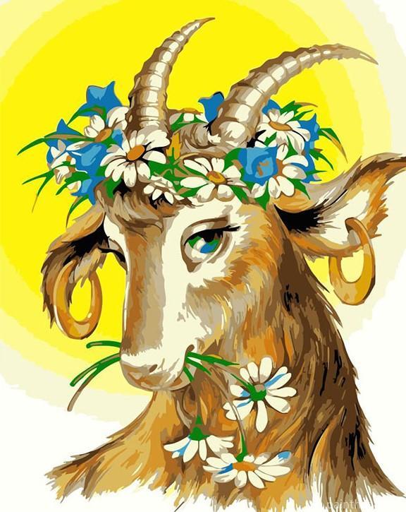 Flowers Crown Goat Painting By Numbers Kits