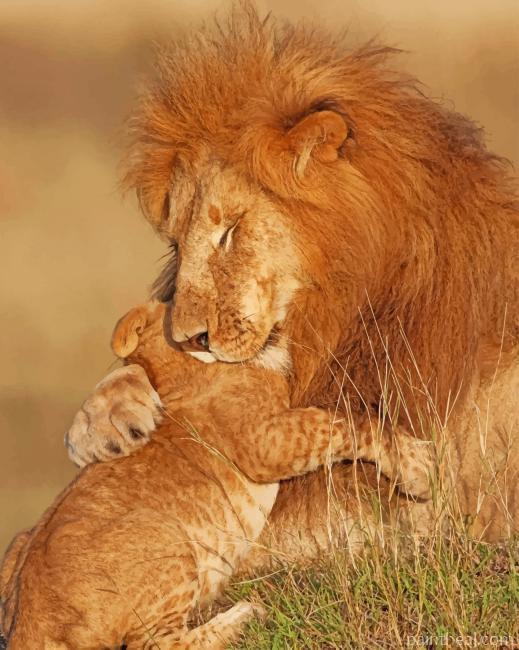 Wild Lion and Cub Painting By Numbers Kits