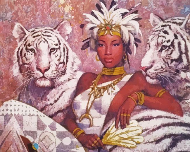 African Woman And Tiger Painting By Numbers Kits