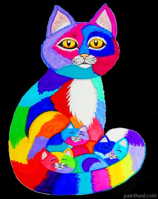 Colorful Cat With Kittens Painting By Numbers Kits