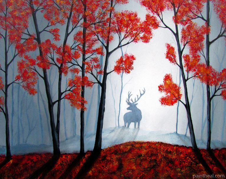 Reindeer In Red Forest Painting By Numbers Kits