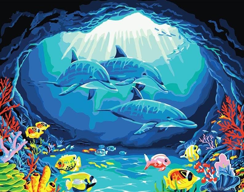 Dolphins Underwater With Fishes Painting By Numbers Kits