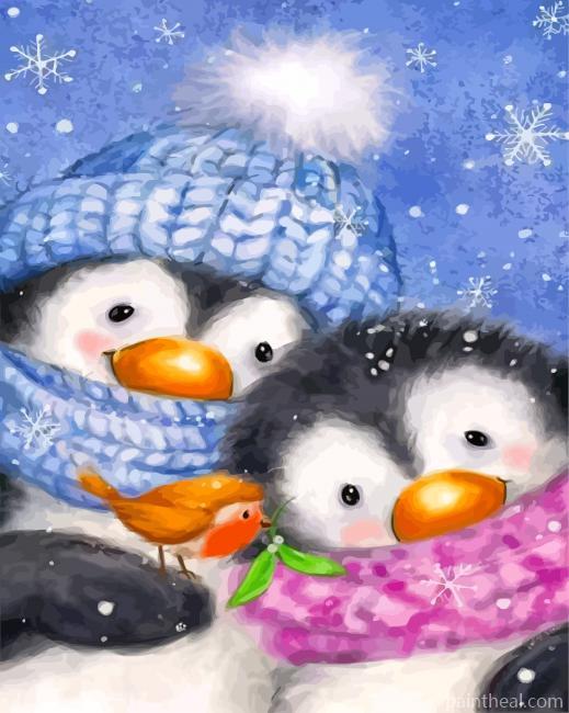 Cute Penguin Couple Painting By Numbers Kits