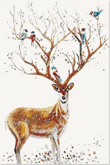 Birds On Deer Antlers Painting By Numbers Kits