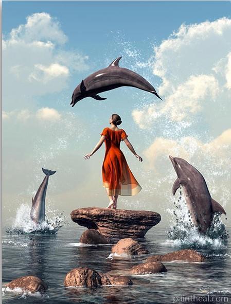 Girl And The Dolphins Painting By Numbers Kits