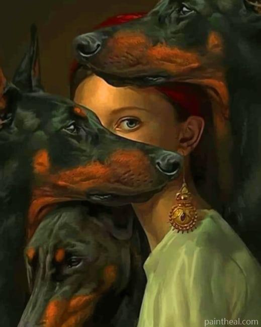 Woman With Dogs Painting By Numbers Kits