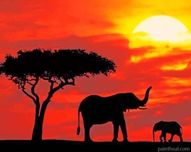Elephants At Sunset Painting By Numbers Kits
