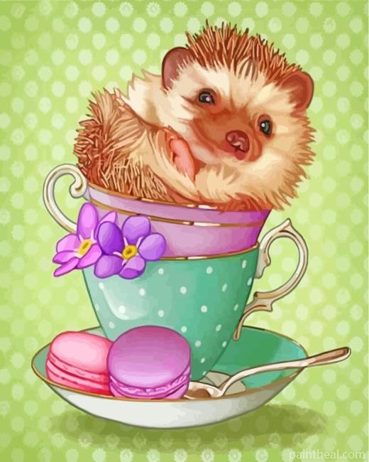 Hedgehog In Cup Painting By Numbers Kits