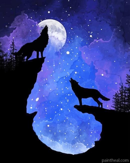 Howling Wolves Silhouette Painting By Numbers Kits