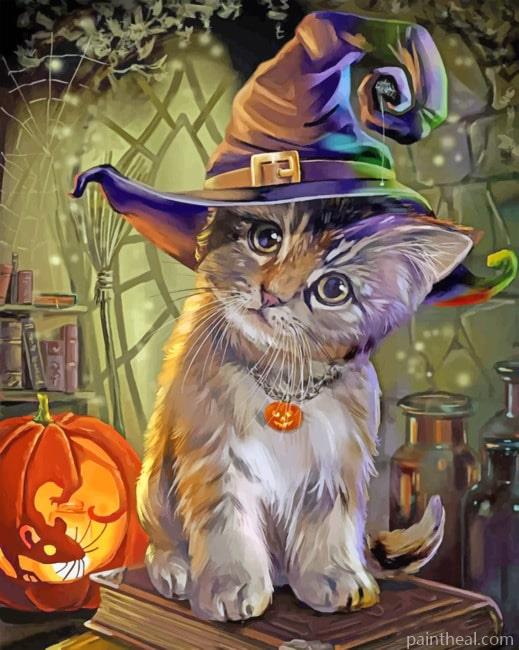 Witch Cat Halloween Painting By Numbers Kits