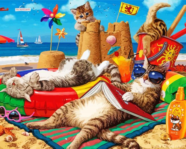 Aesthetic Cats by The Beach Painting By Numbers Kits