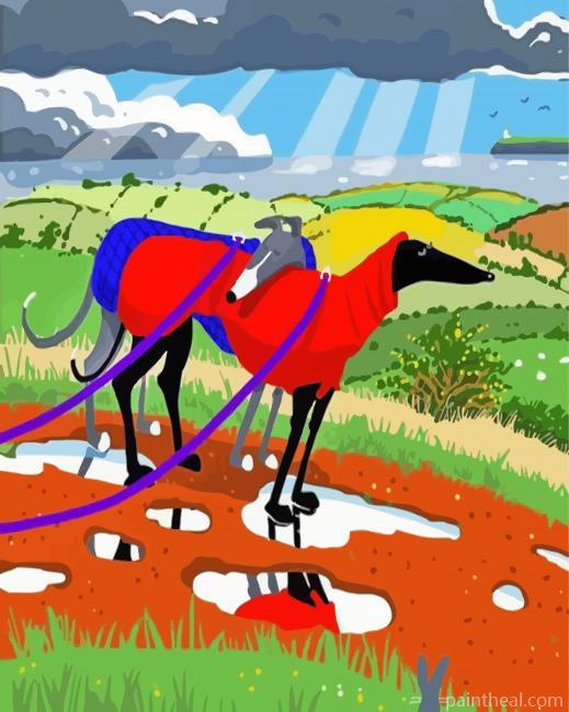 Cute Greyhounds Illustration Painting By Numbers Kits