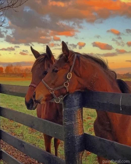 Brown Horses In Farm Painting By Numbers Kits