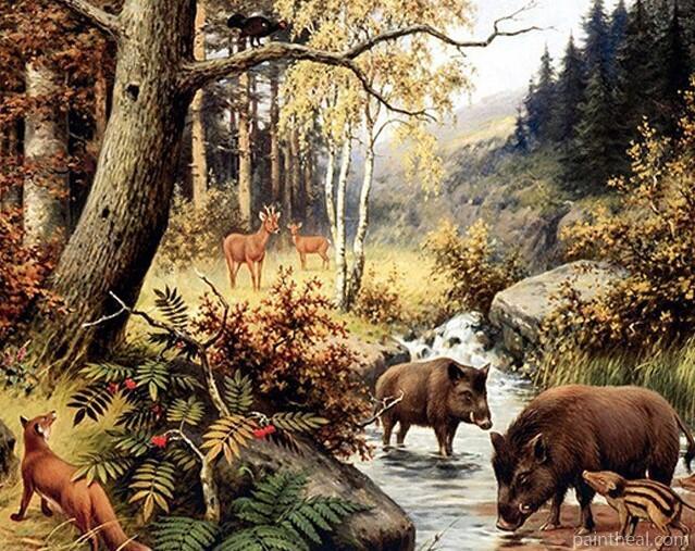Pigs and Deer in Wild Painting By Numbers Kits