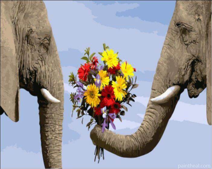 Elephant Holding Flowers Painting By Numbers Kits