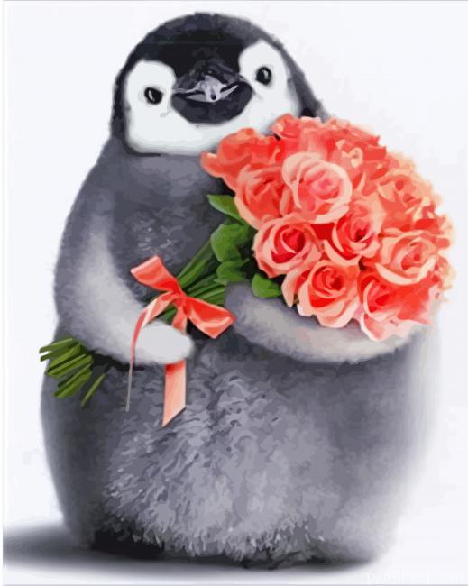 Penguin Holding Flowers Painting By Numbers Kits