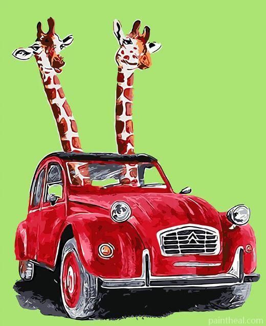 Giraffes In Car Painting By Numbers Kits