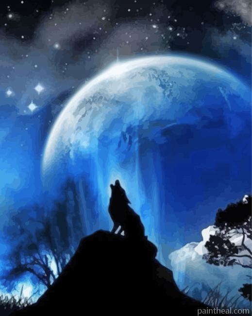 Aesthetic Moon Wolf Painting By Numbers Kits