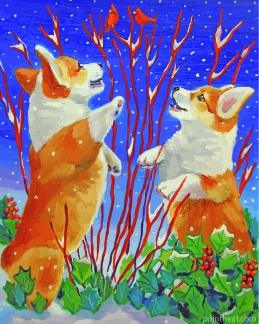 Corgi Dogs In Snow Painting By Numbers Kits
