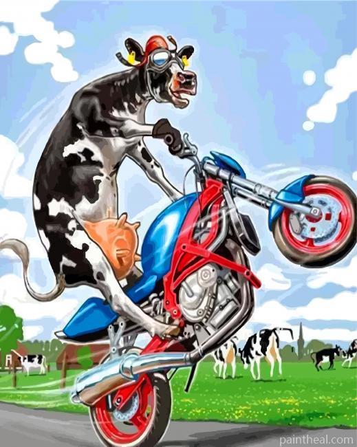Cow On Motorcycle Painting By Numbers Kits