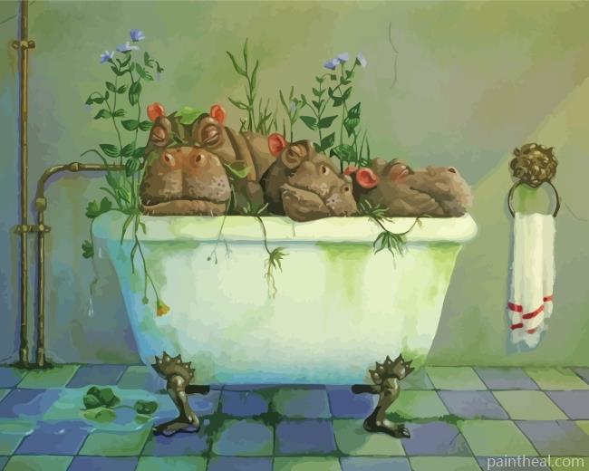 Hippopotamus In Bath Painting By Numbers Kits