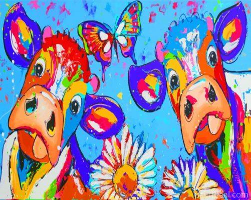 Colorful Cows And Butterfly Painting By Numbers Kits