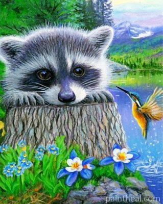 Raccoon And Hummingbird Painting By Numbers Kits