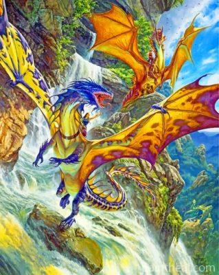Dragons By Waterfall Painting By Numbers Kits