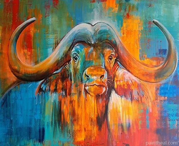 Colorful Buffalo Art Painting By Numbers Kits