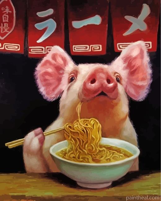 Pig Eating Noodles Painting By Numbers Kits