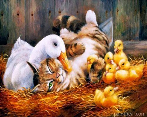 Cat And Duck Family Painting By Numbers Kits