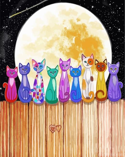 Cats In Full Moon Painting By Numbers Kits