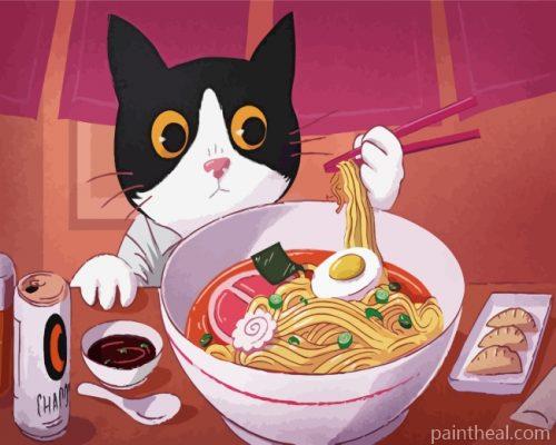 Cat Eating Noodles Painting By Numbers Kits