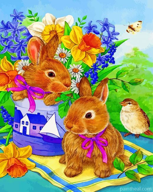 Rabbits And Bird Painting By Numbers Kits