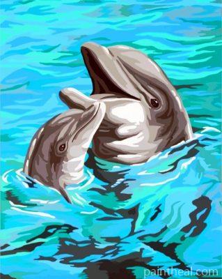 Dolphin Mother And Baby Painting By Numbers Kits