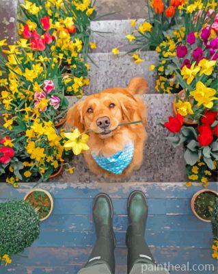 Puppy And Flowers Painting By Numbers Kits