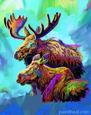 Colorful Moose And Baby Painting By Numbers Kits