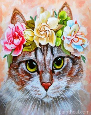 Cat With Flowers Painting By Numbers Kits