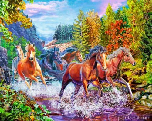 Horses In River Painting By Numbers Kits