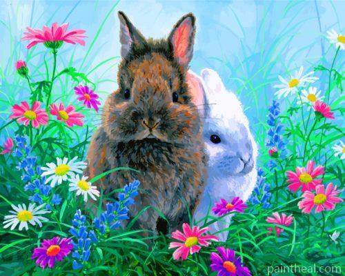 Bunny Rabbits In Garden Painting By Numbers Kits