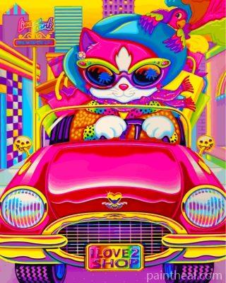 Pink Kitty Driving A Car Painting By Numbers Kits