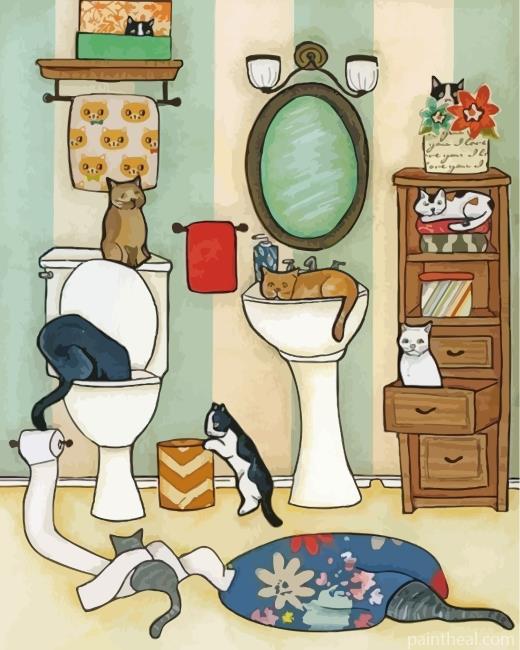 Cats In Bathroom Painting By Numbers Kits