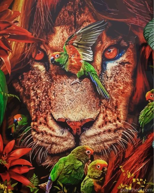 Lion And Parrots Painting By Numbers Kits