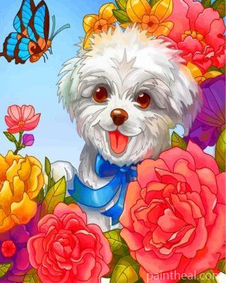 Happy Dog And Flowers Painting By Numbers Kits