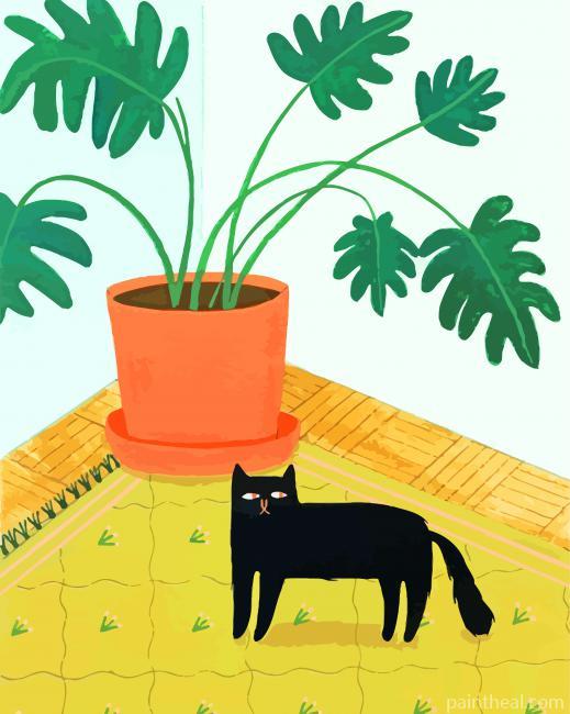 Cute Cat And Philendron Painting By Numbers Kits